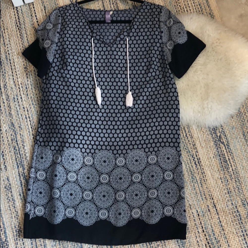 Navy/white printed tunic dress